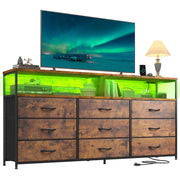 9-Drawer Dresser with LED TV Stand & Power Outlets