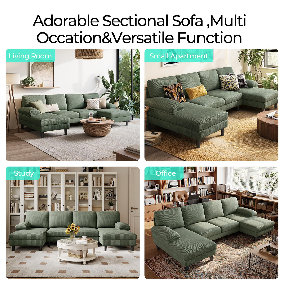 U-Shaped Corduroy Sectional Sofa