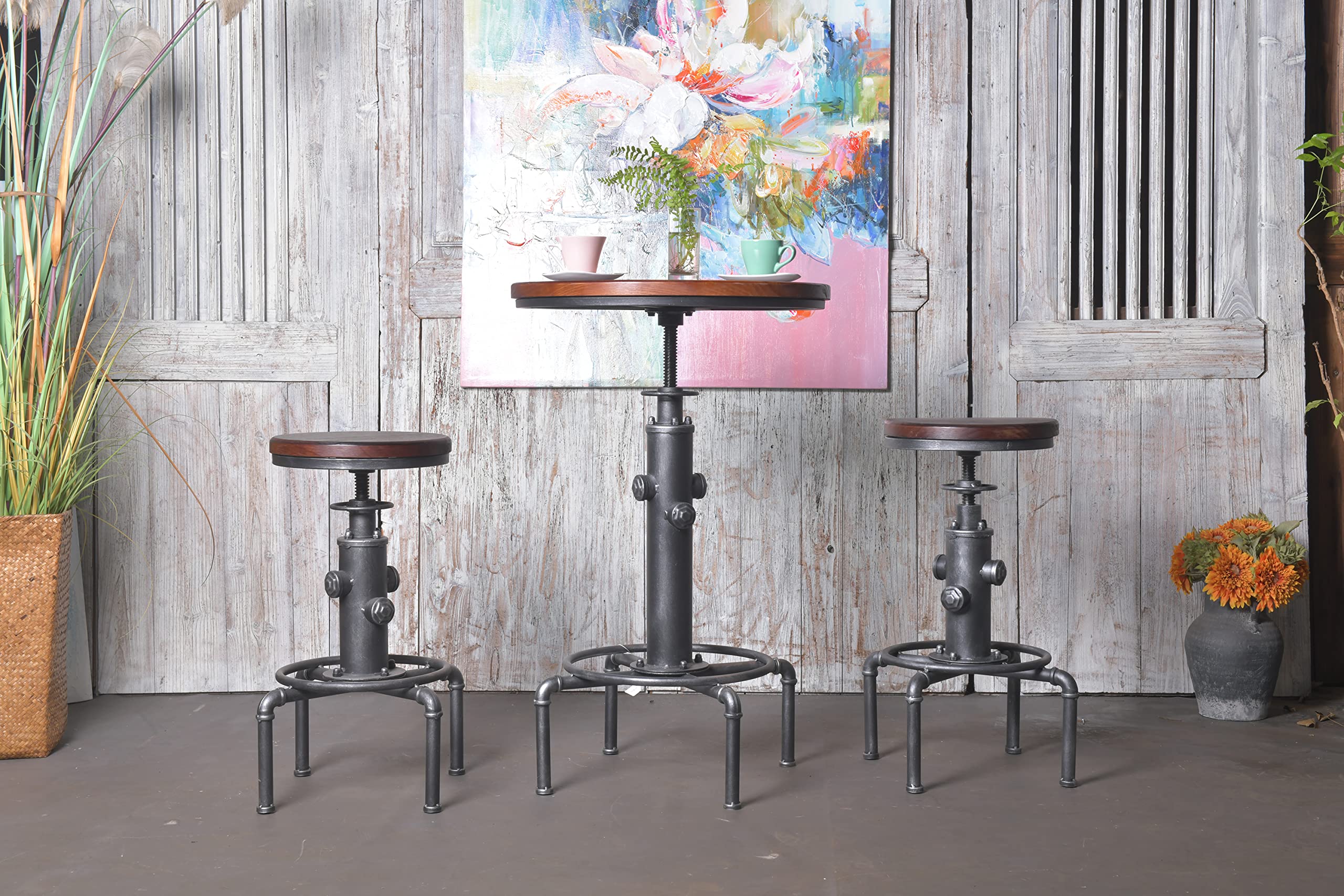 Industrial Pub Table & 2 Stools Set