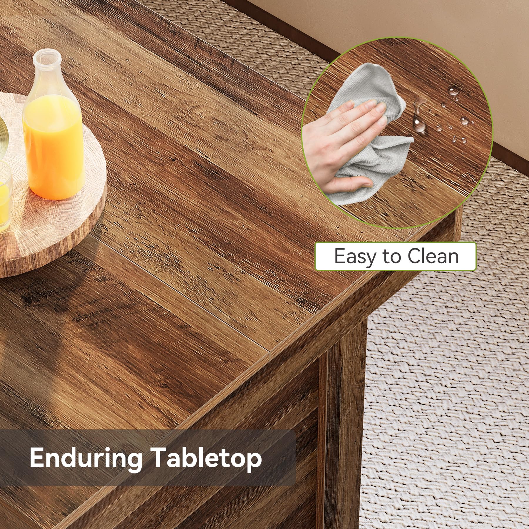 LITTLE TREE 55 Inches Kitchen Island with Storage, 3-Tier Farmhouse Wooden Stationary Island Table with Large Worktop & Leg Room, Modern Coffee Bar Table with Storage Shelf for Kitchen, Rustic Brown