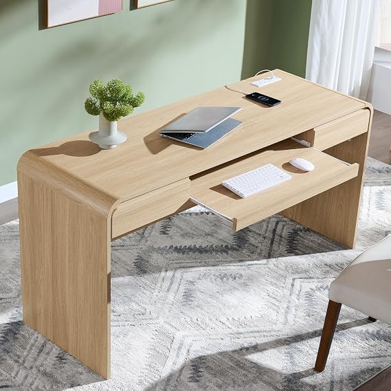 Curved Desk with Charging Station