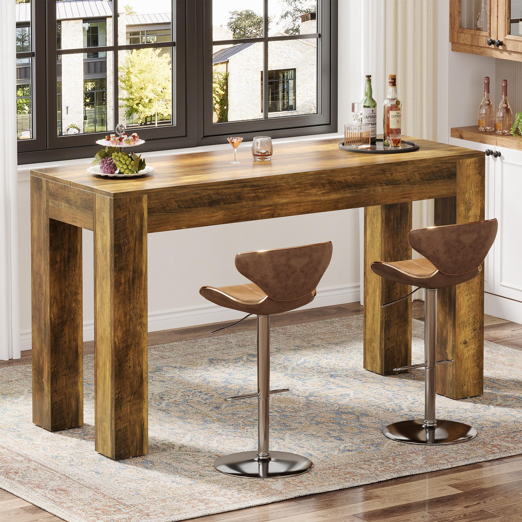 Tribesigns 63" Long Bar Table, Wooden Counter Height Table with 4 Legs, Rectangular Pub Table for Kitchen, Home Bar & Living Room, Rustic Brown (Rustic Brown)