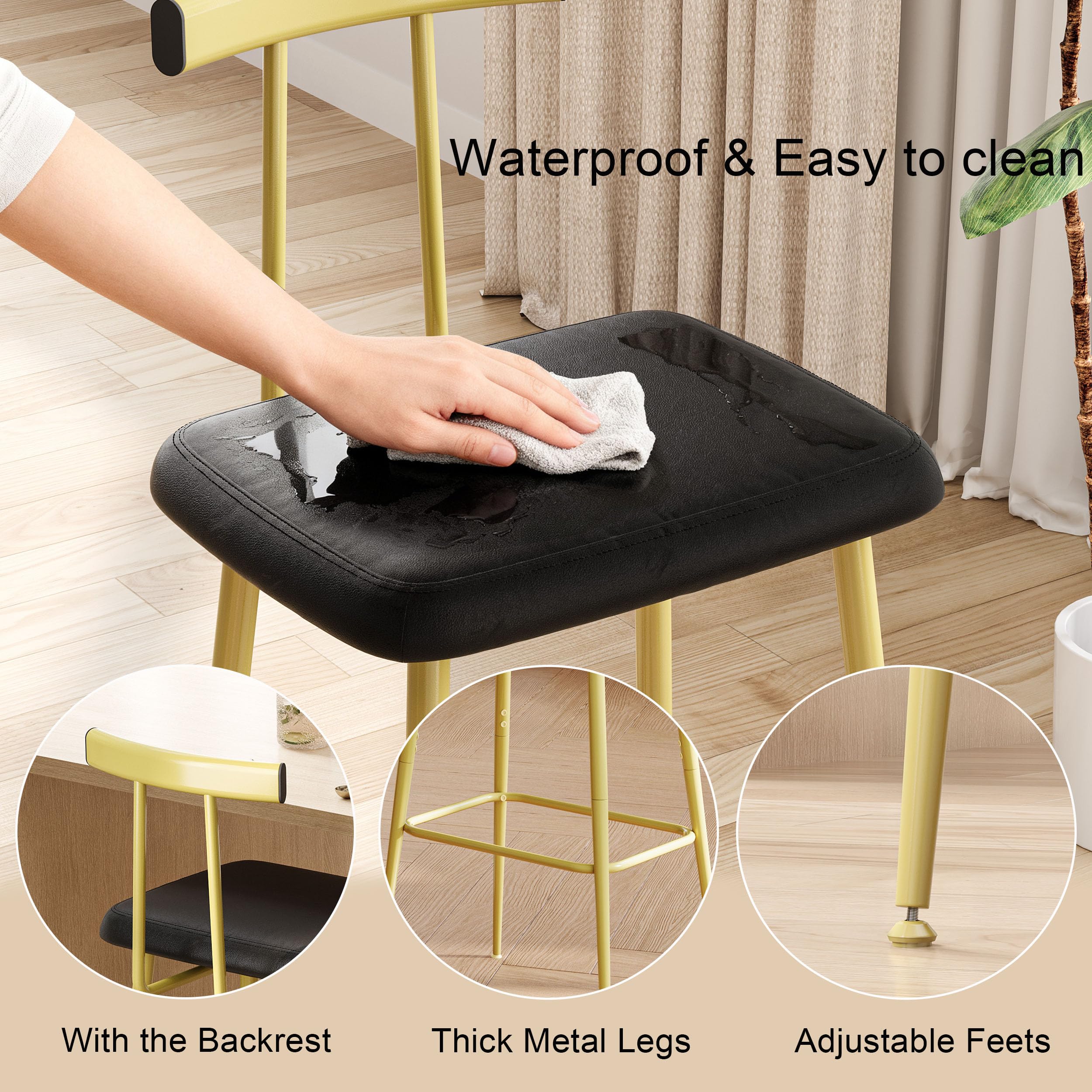 Industrial Bar Stools Set of 2 with Backrest & Footrest