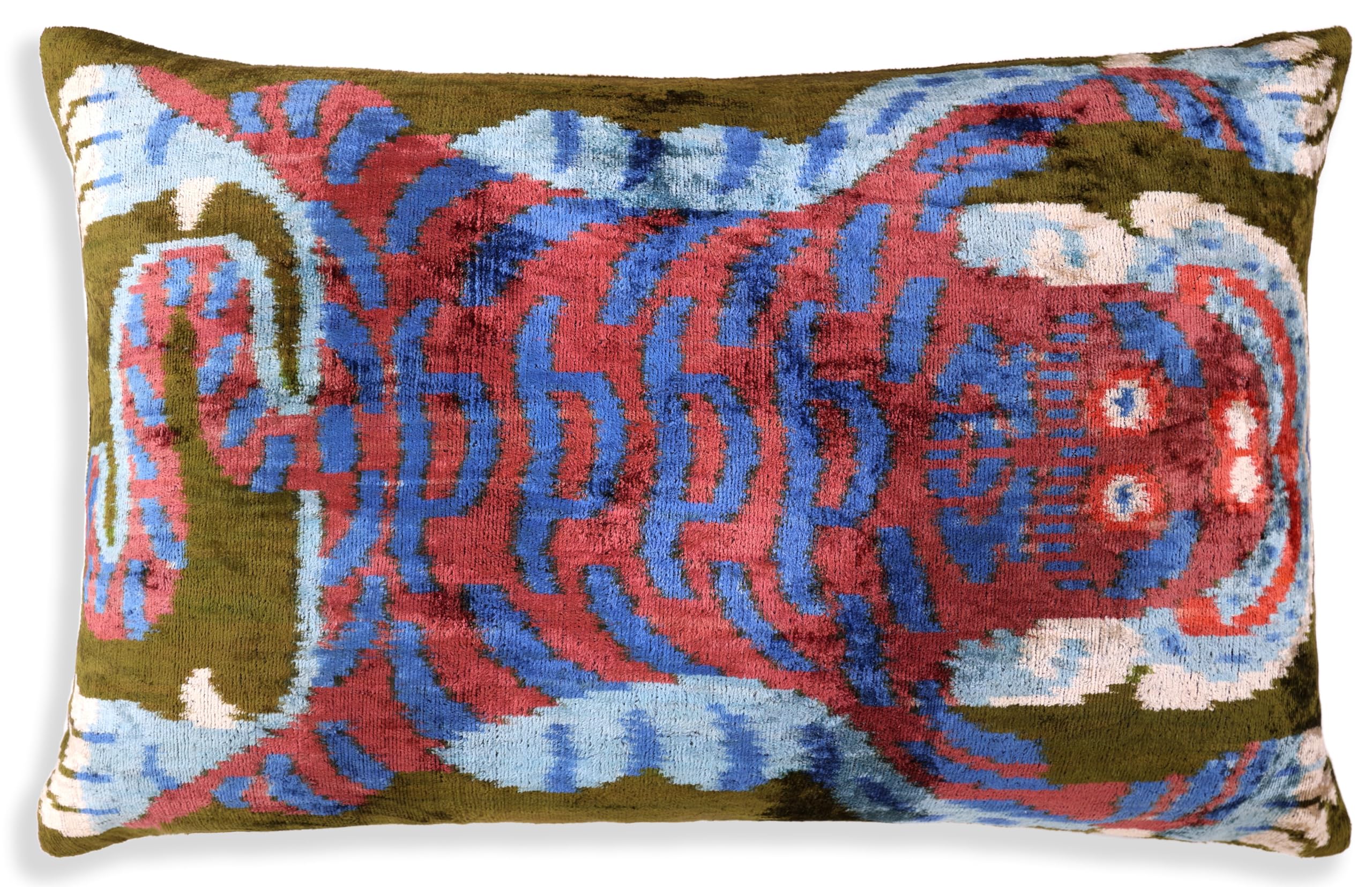 CANVELLO Handmade Silk Velvet Tiger Pillow – 16x24 Luxury Ikat Accent