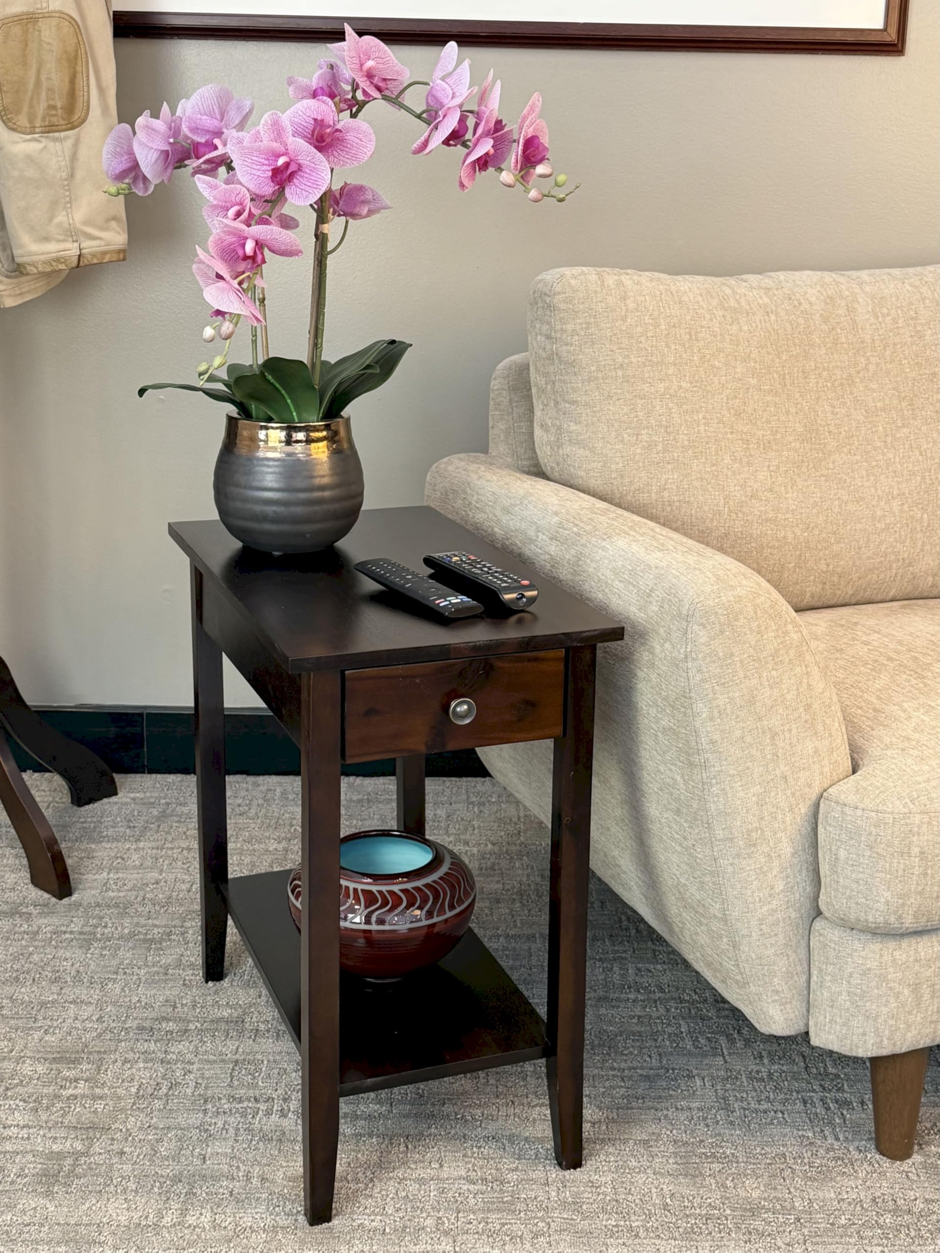 Fairway Avenue Home 2-Tier Solid Acacia Recliner Table w/Drawer (Espresso)