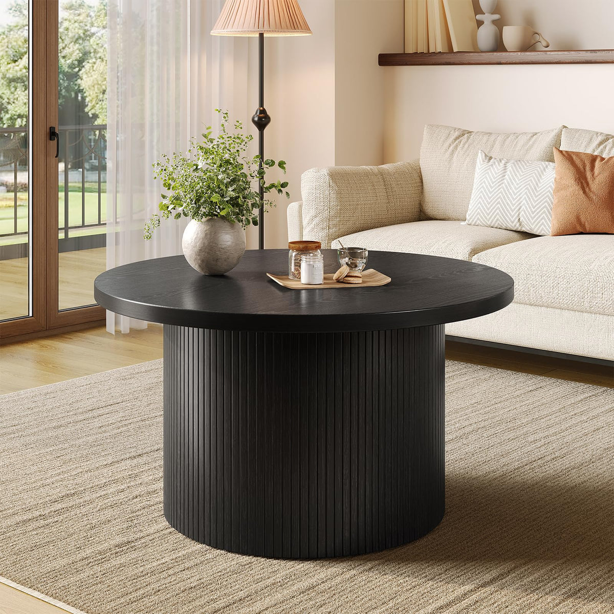 Black Fluted Round Coffee Table