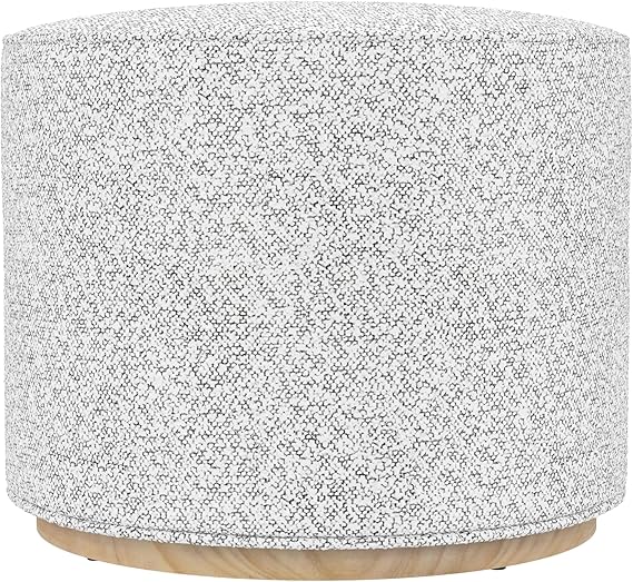Round Bouclé Ottoman with Wooden Base