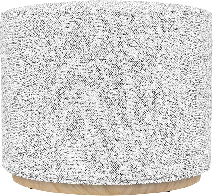 Round Upholstered Ottoman with Wood Base