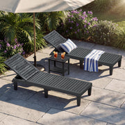 Outdoor Chaise Lounges, Patio Lounge Chair, Black Wood Grain, Set of 2