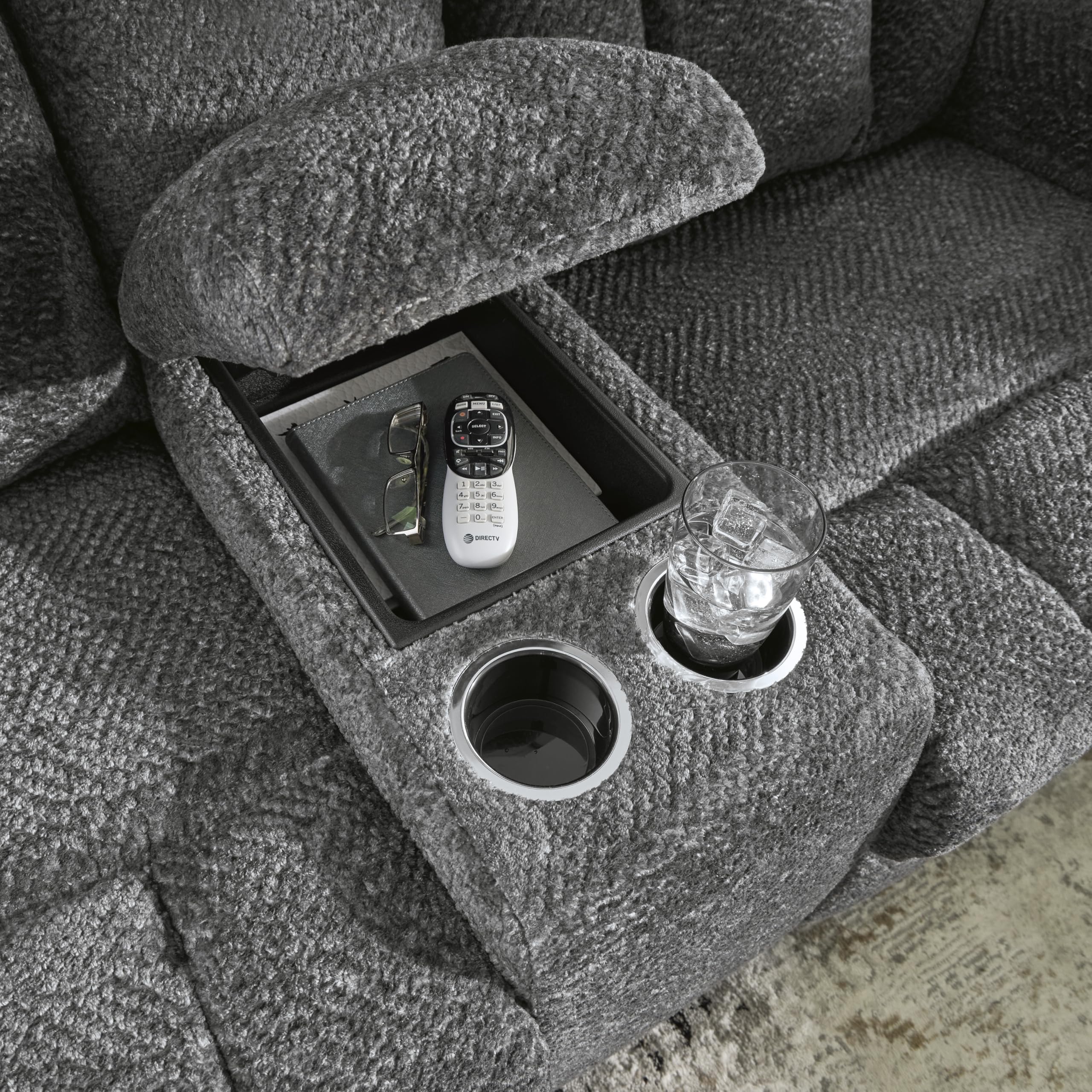 Signature Design by Ashley Frohn Contemporary Manual Reclining Loveseat with Console with Console, Storage and Cup Holders, Gray