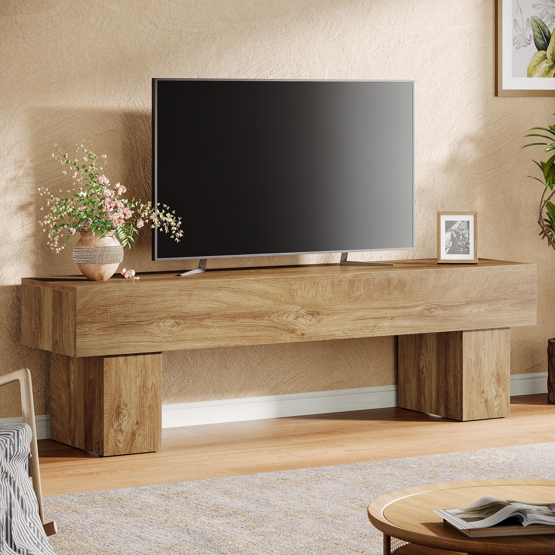 Tribesigns 63" TV Stand, Farmhouse Entertainment Center, Low TV Console Table for Living Room, Long Media Console Television Stands for 55/60/65 Inch TV