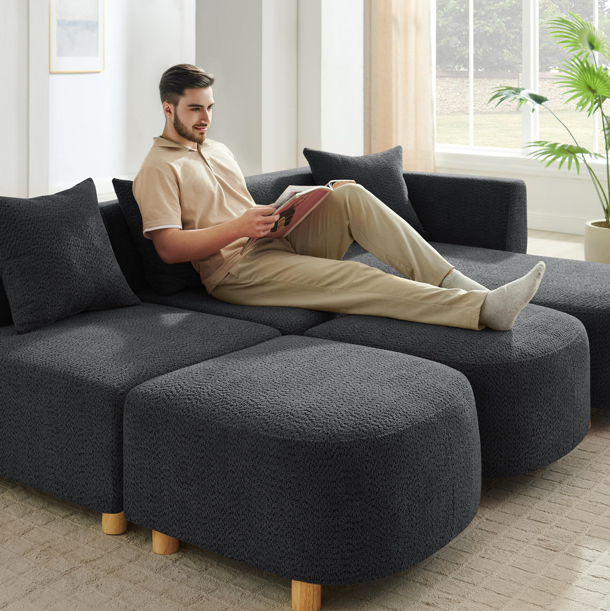 VANOMi 109.84" Modular Sectional Sofa with Pillows, 5-Seater, Dark Gray