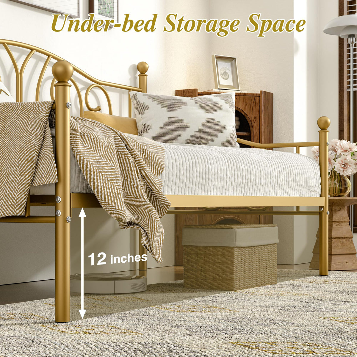 VECELO Twin Daybed Frame with Metal Slats, Modern Platform Bed Sofa for Living Room Bedroom Guest Room, Under-Bed Storage Space,Heavy Duty/Easy Assembly