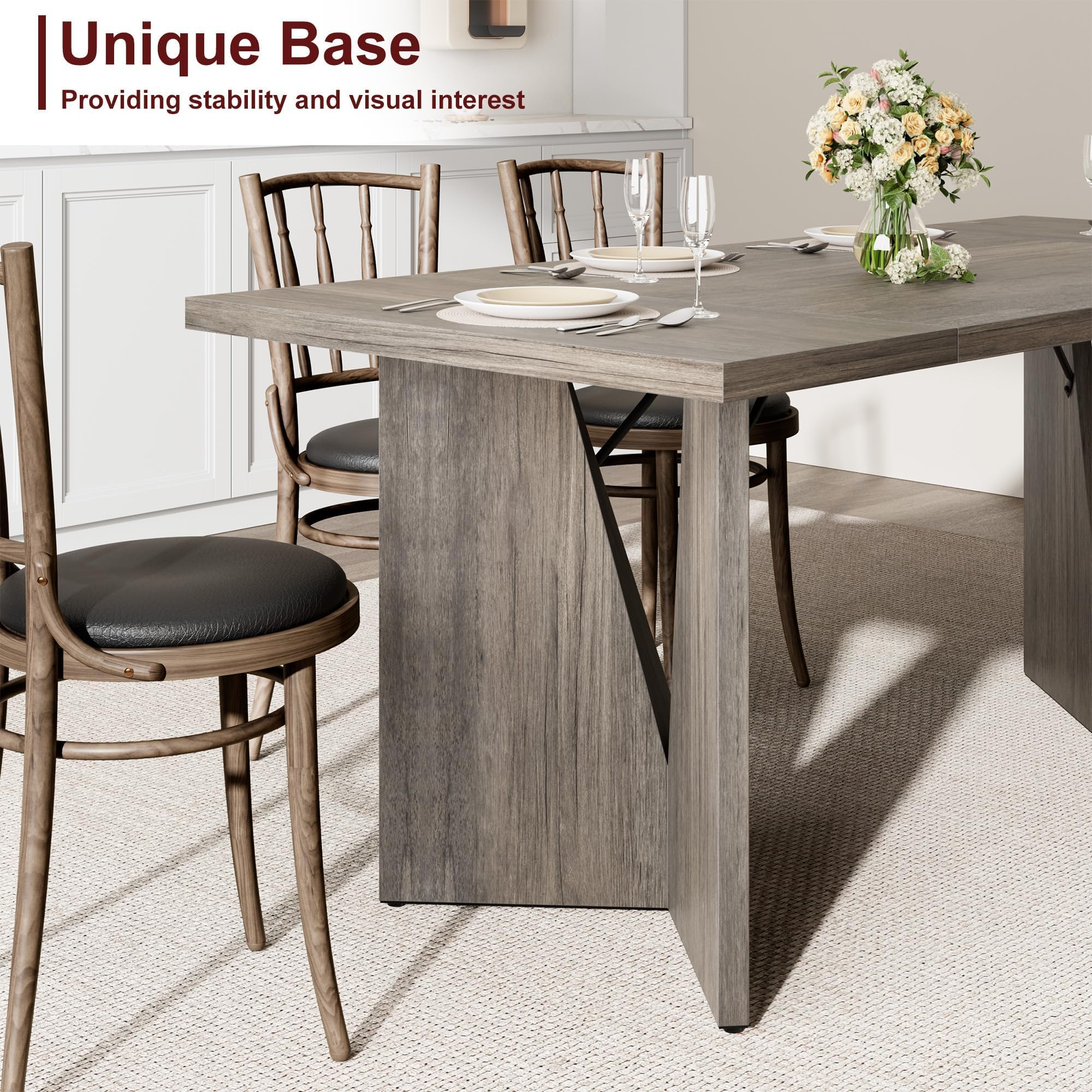 GarveeHome 70.9'' Rectangular Dining Table for 6-8, Wooden Thickened Long Desk, Farmhouse Kichen Table with Sturdy Frame and M-Shaped Legs, for Dining Room, Kitchen, Living Room, Office, Retro Brown