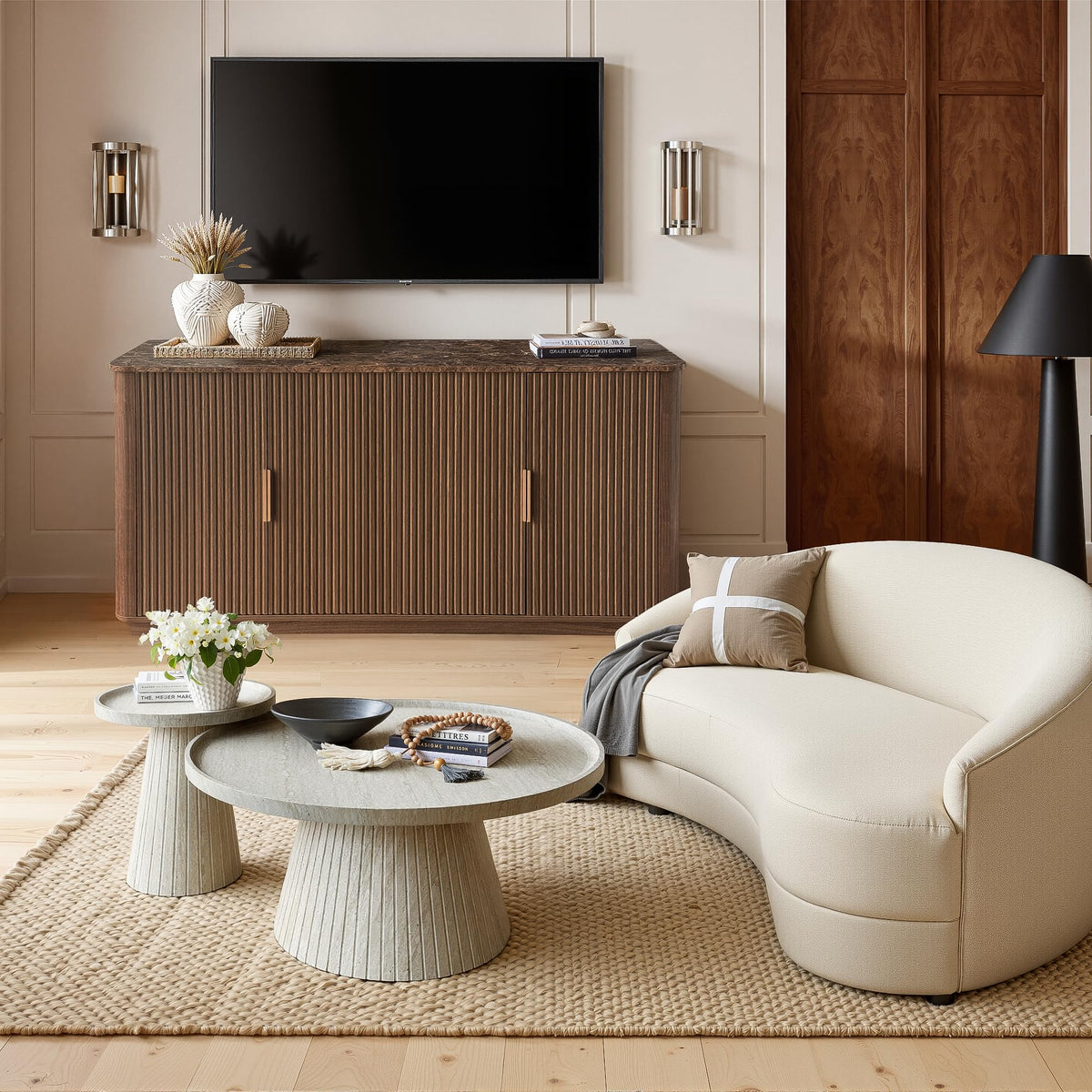 win2win 63" Fluted Sideboard Buffet Cabinet with Storage