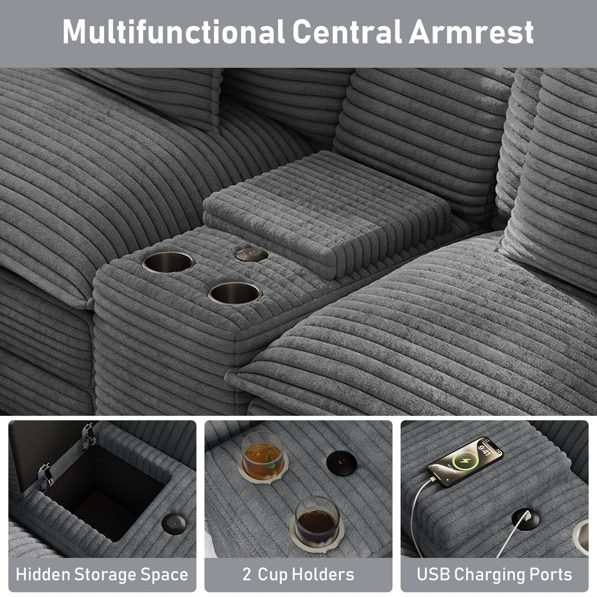 ONEMMLION 143" Oversized U-Shaped Cloud Sectional Sofa, Grey