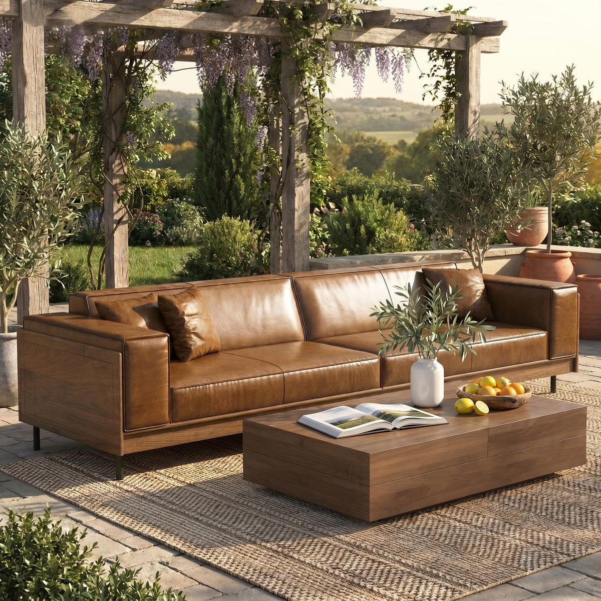 Brown Faux Leather Outdoor Sofa