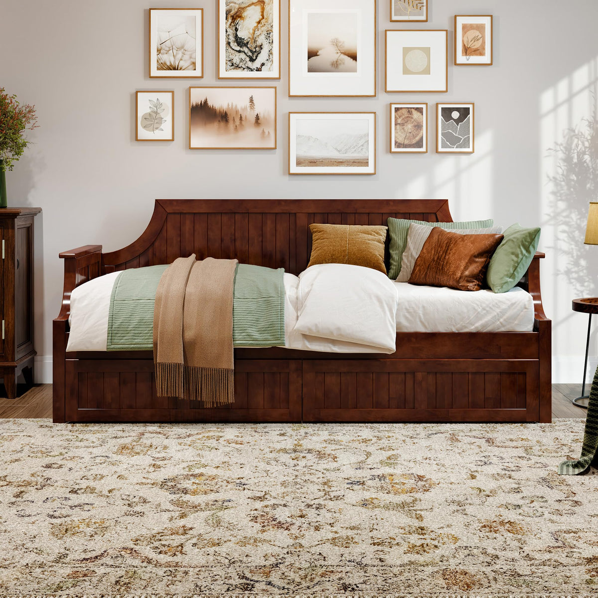 AFI, Cambridge Twin Wood Daybed with 2 Storage Drawers, Walnut
