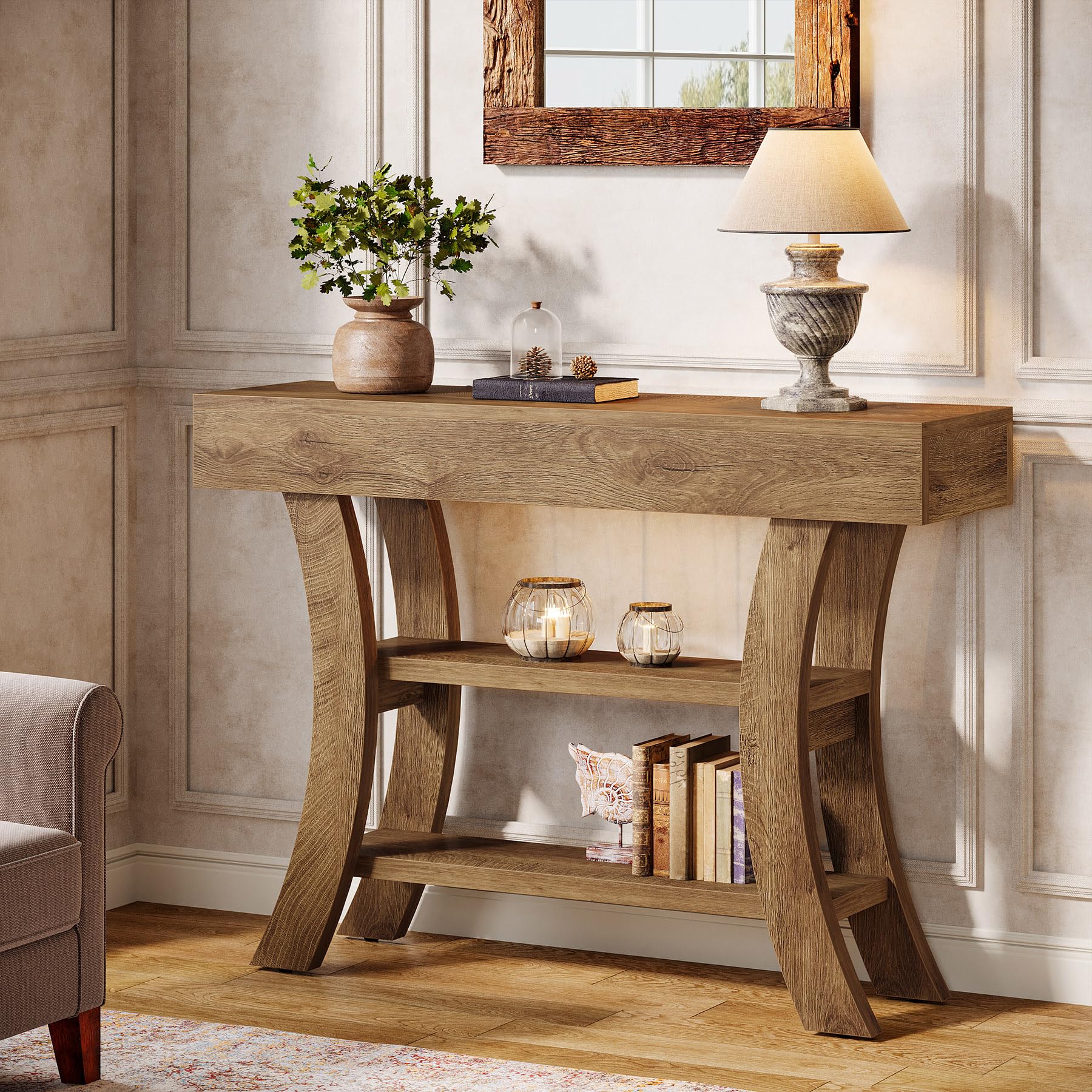 41" Curved Console Table with 3-Tier Storage