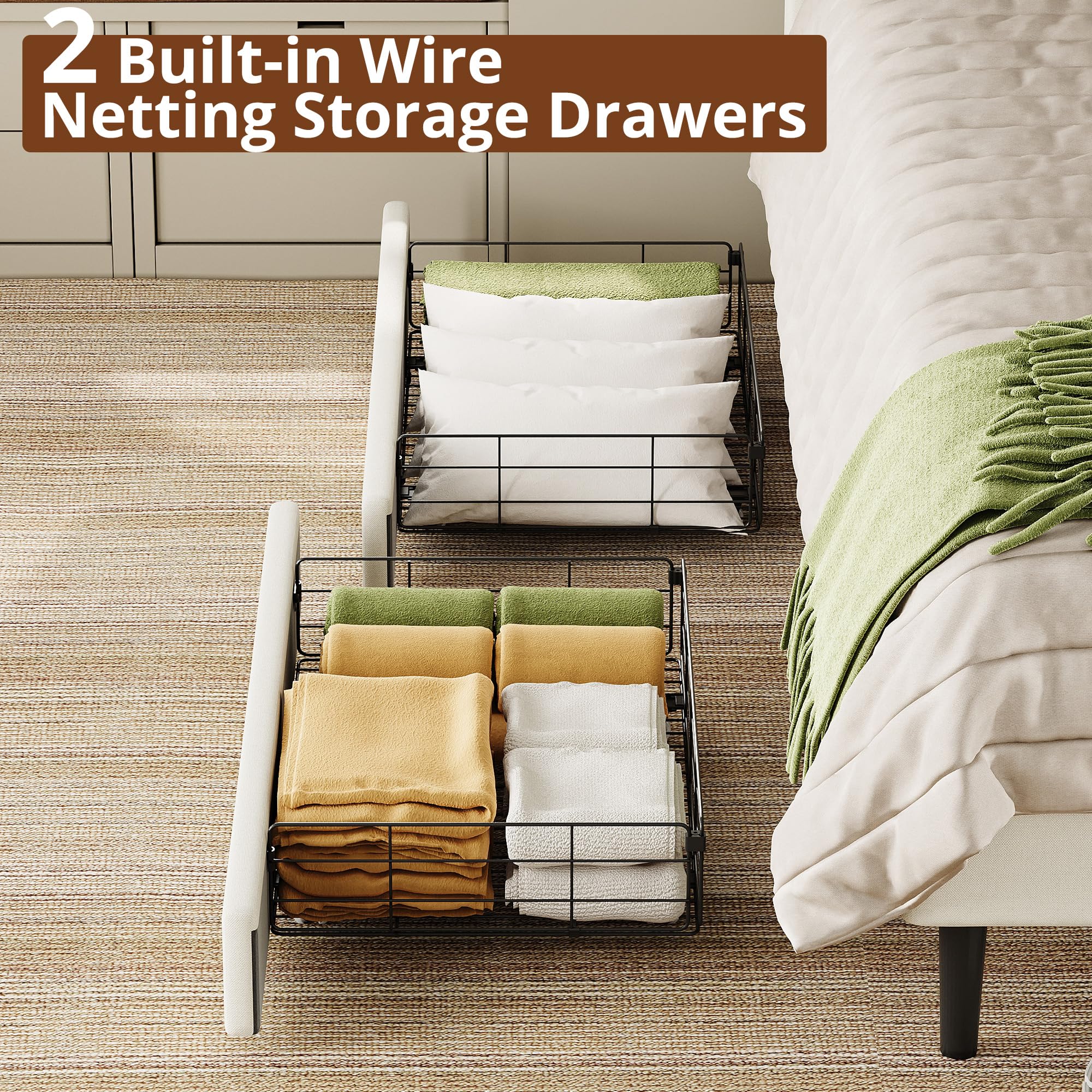 LIKIMIO Twin XL Daybed with Headboard, Corner Bed Frame with Bed Rails and Storage Drawers, Solid Support, for Bedroom Guest Room, Cream