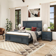 Roundhill Furniture Riverton Wood 3-Piece Bedroom Set, Shiplap Panel King Bed with 2 Nightstands in Slate Blue