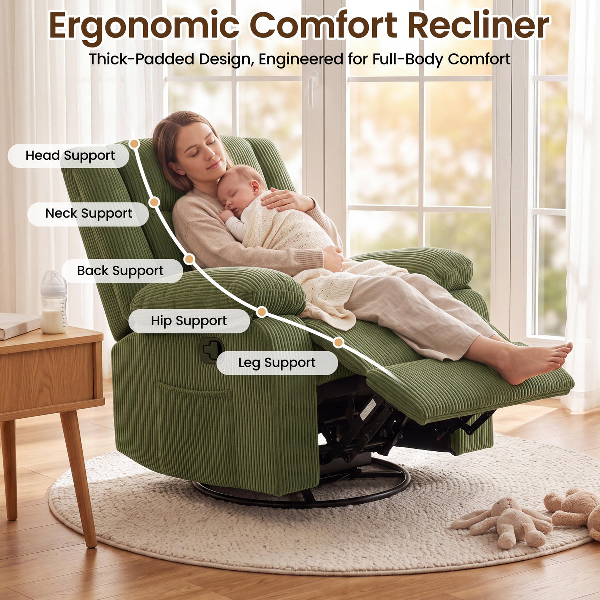 Corduroy Swivel Rocker Recliner