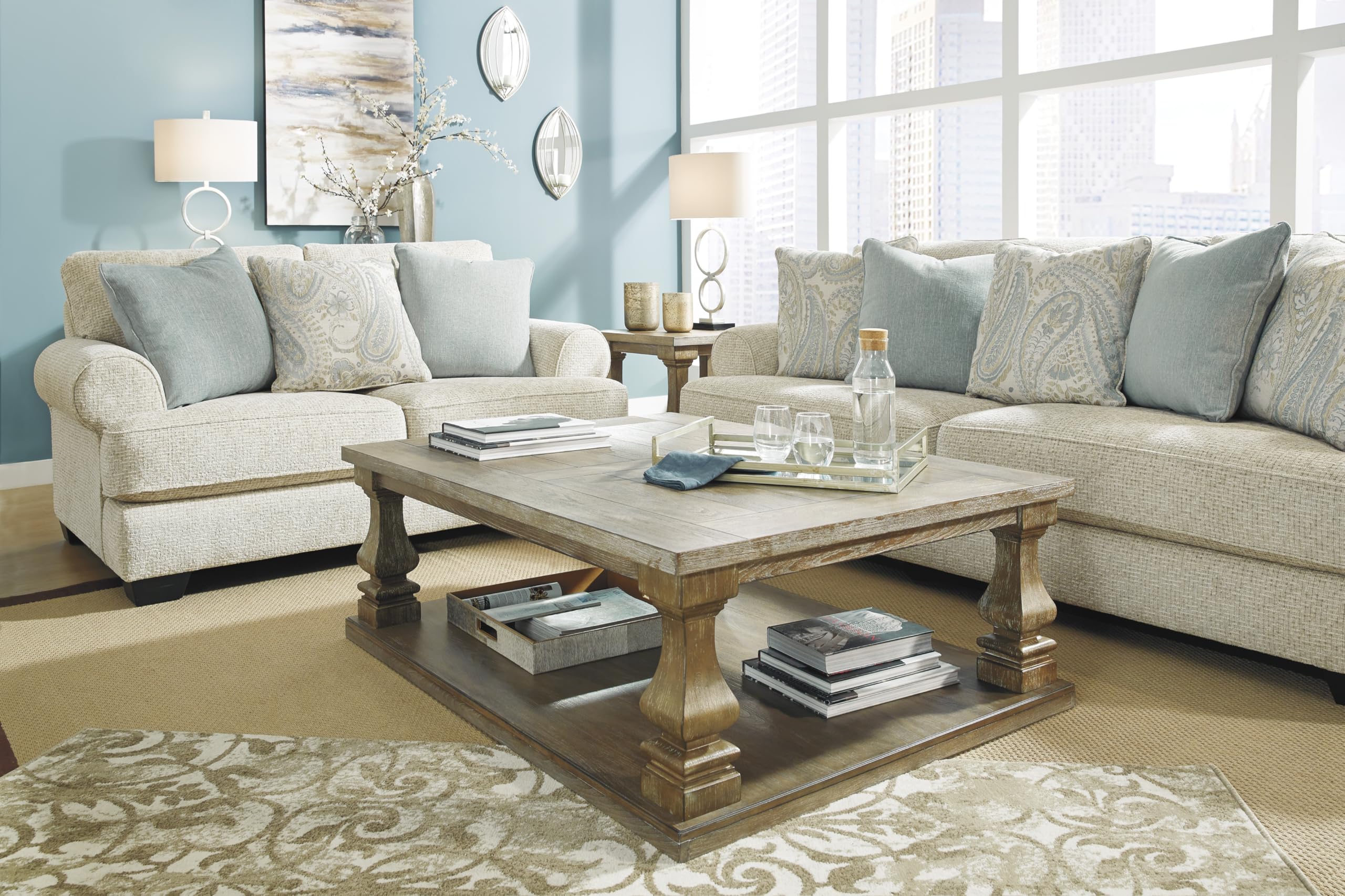 Chenille Loveseat with Rolled Arms, Reversible Cushions & Accent Pillows