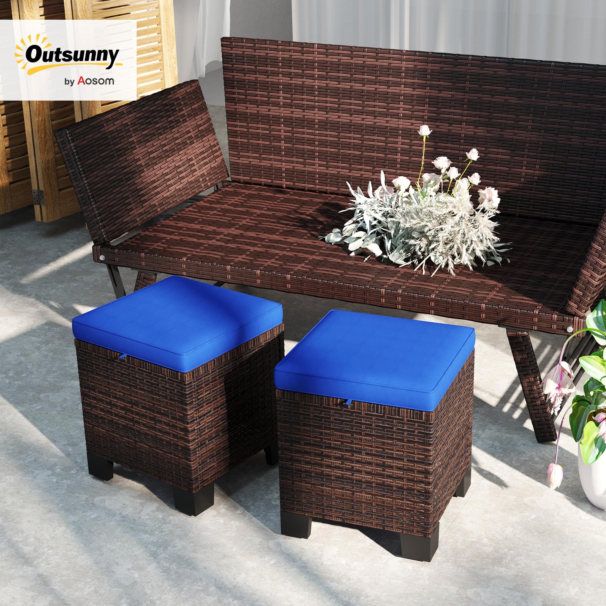 Outdoor Wicker Ottoman Set of 2