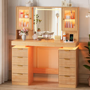 BOXACTION 45" Floating Vanity Desk with RGB Lighting & Led Mirror, Oak