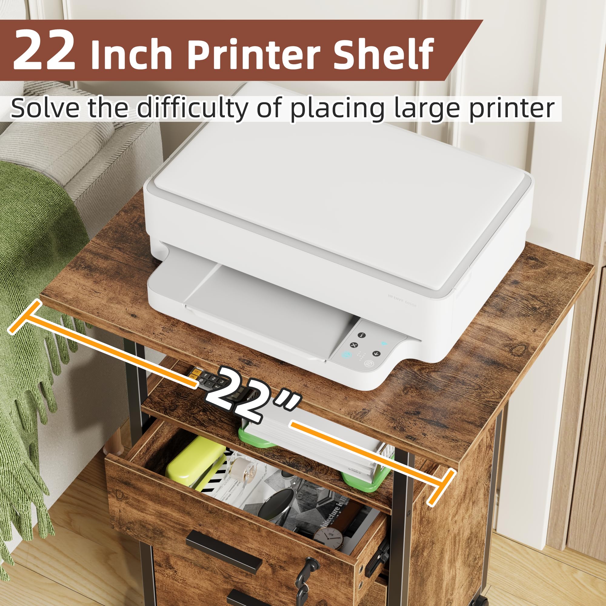 2-Drawer Lockable File Cabinet with 22" Extended Desktop