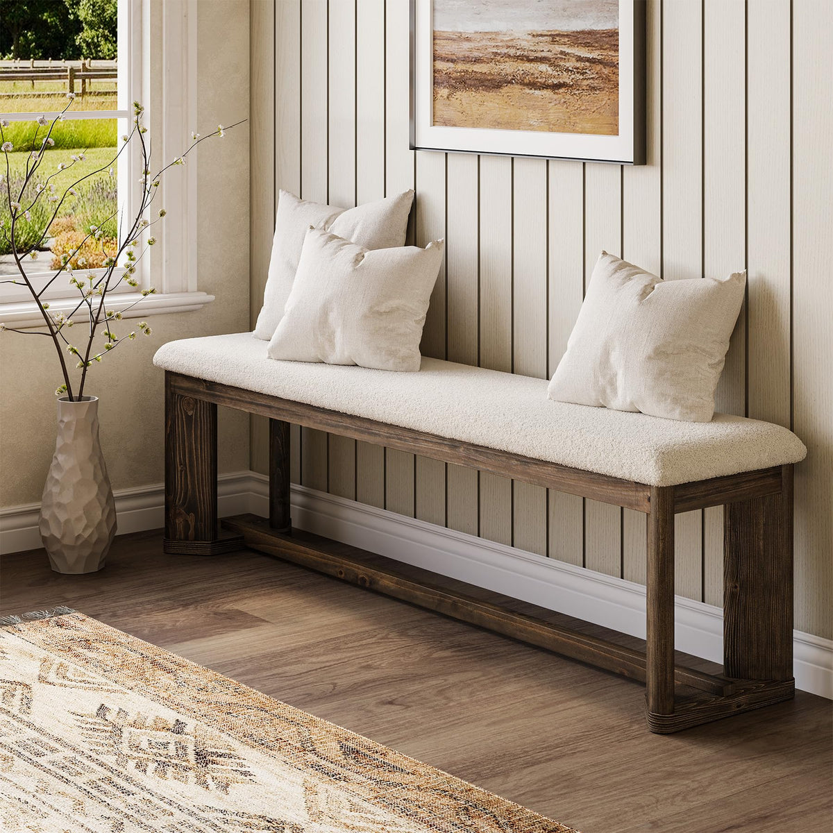 Faux Fur Solid Wood Bench