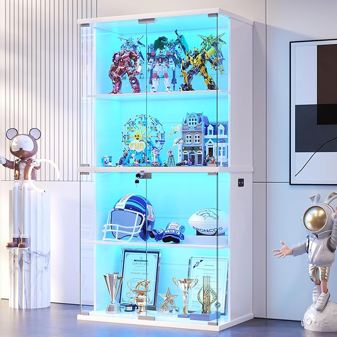 66" Glass Display Cabinet with LED Lights & Lock