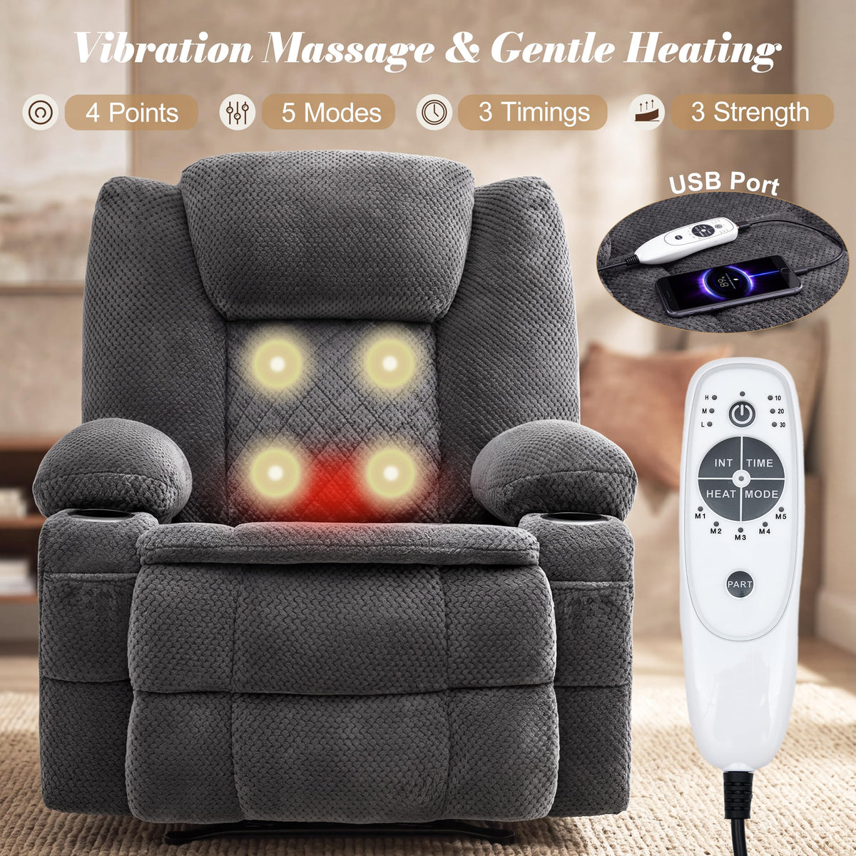 Power Lift Recliner Chair for Elderly, Vibration Massage and Lumbar Heat