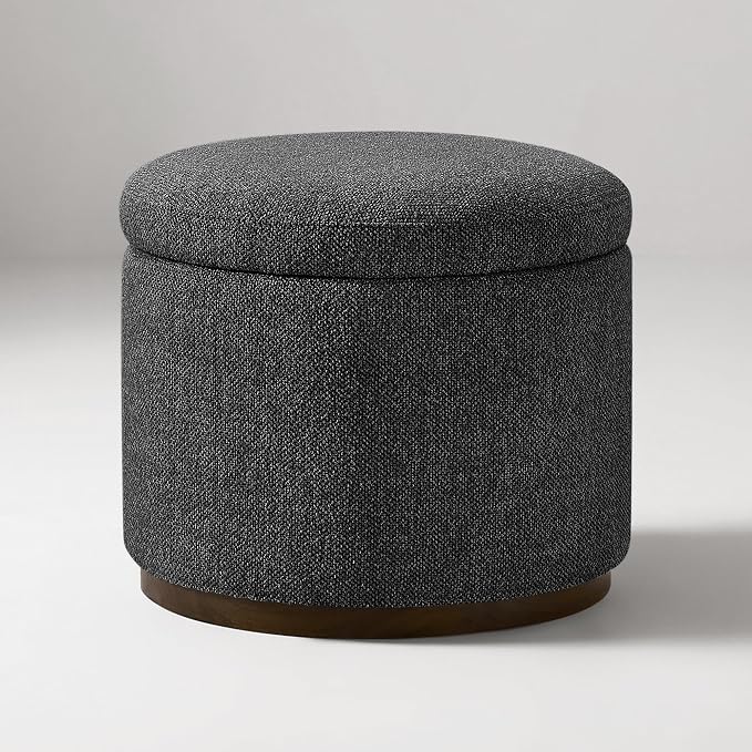 Round Bouclé Storage Ottoman