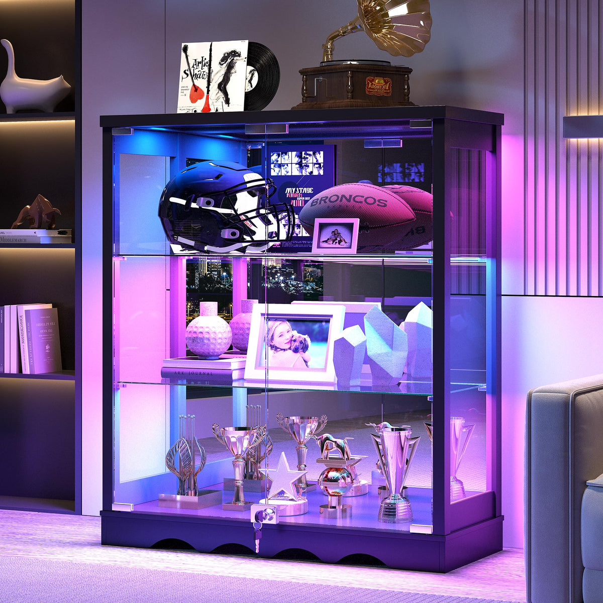 Glass Display Cabinet with RGB Lights