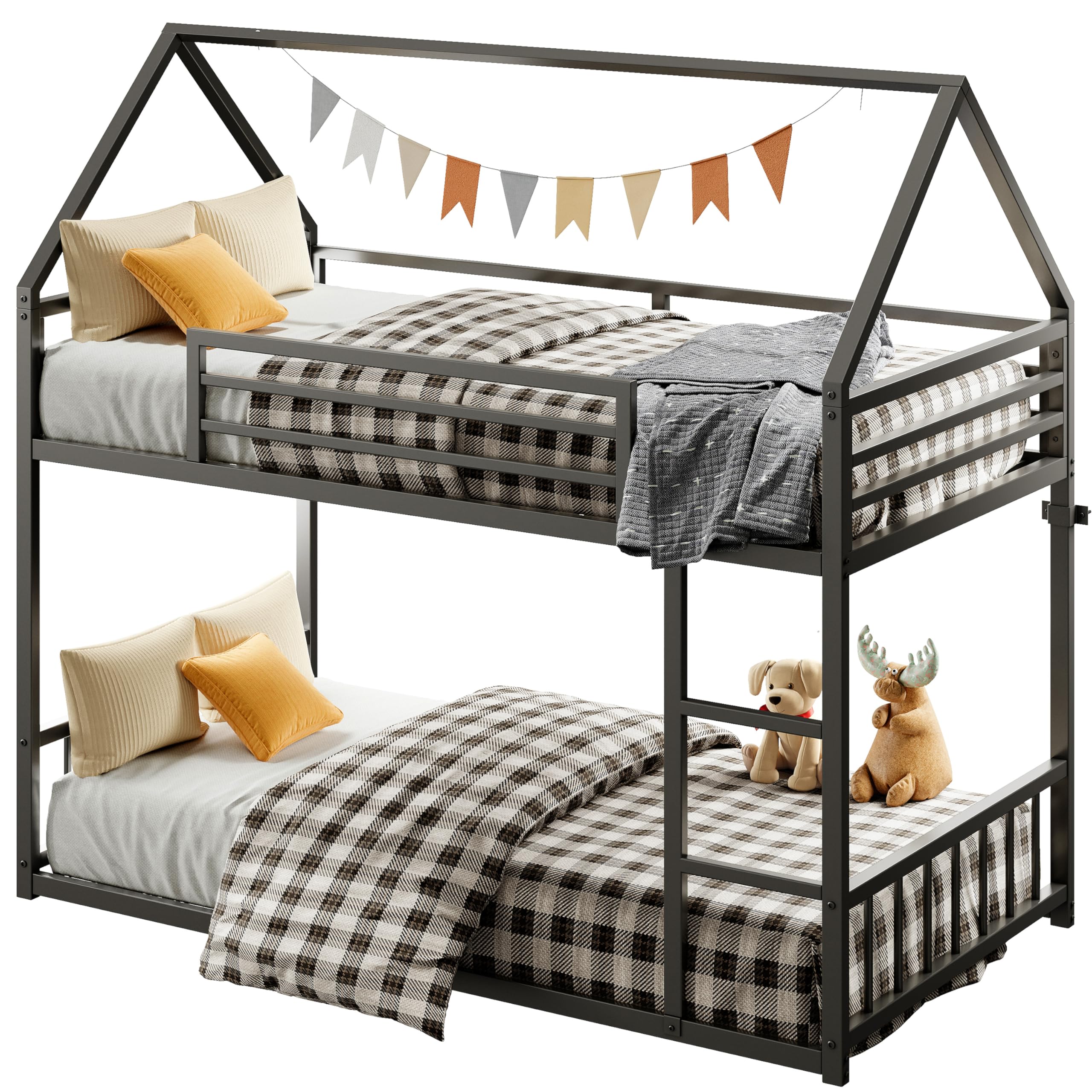 Twin Over Twin House Bunk Bed – Metal Frame