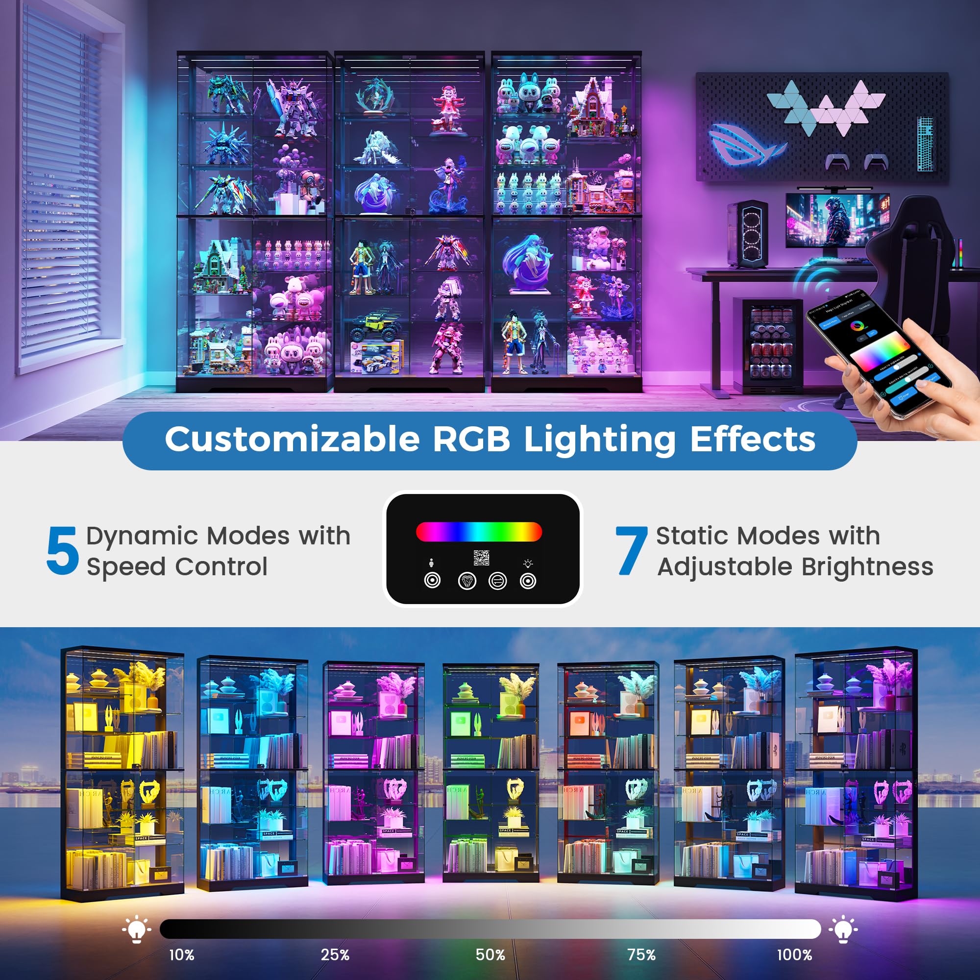 71" Lighted Display Cabinet with RGB Glass Doors