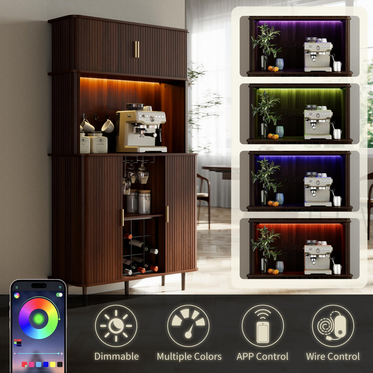 Fluted LED Wine Bar Cabinet
