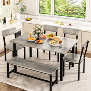 AWQM 6-Piece Dining Set, Modern Dining Table Set for 4-6,Kitchen Table Set with Chairs and Bench,Dining Room Table Set with Metal Frame & MDF Board, Table & Chairs Set for Small Space,Apartment,Grey
