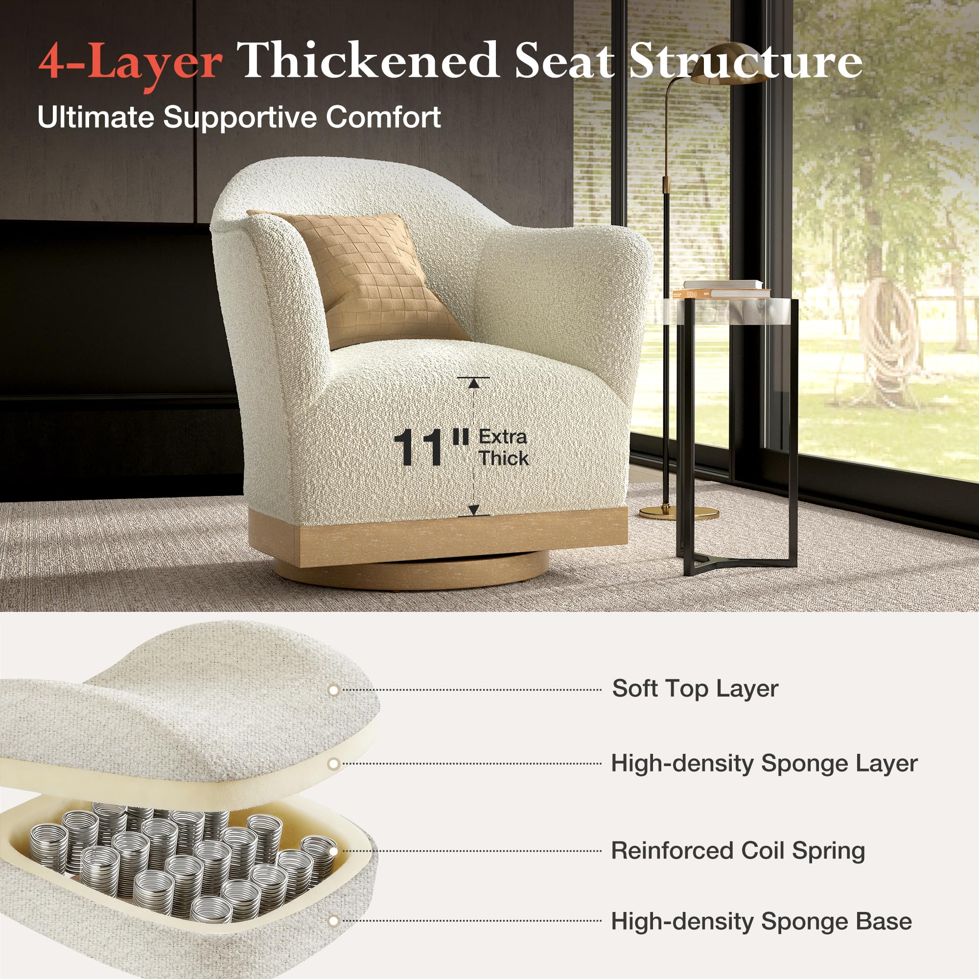 Swivel Barrel Accent Chair – High-Back Armchair with 360° Swivel