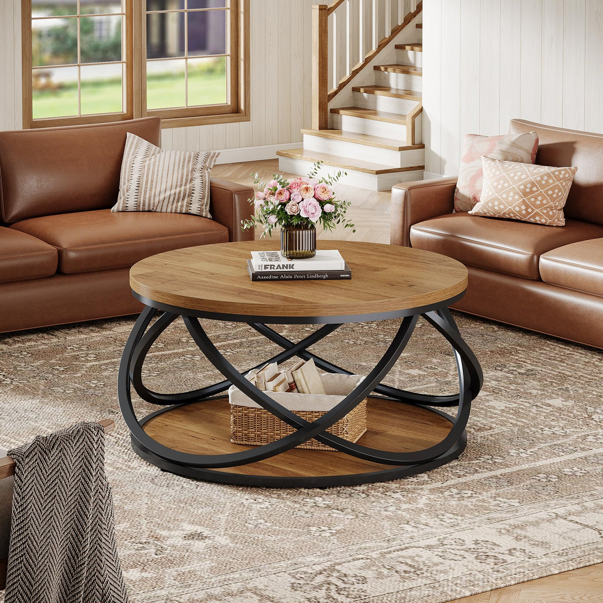 Round Coffee Table with Storage Shelf