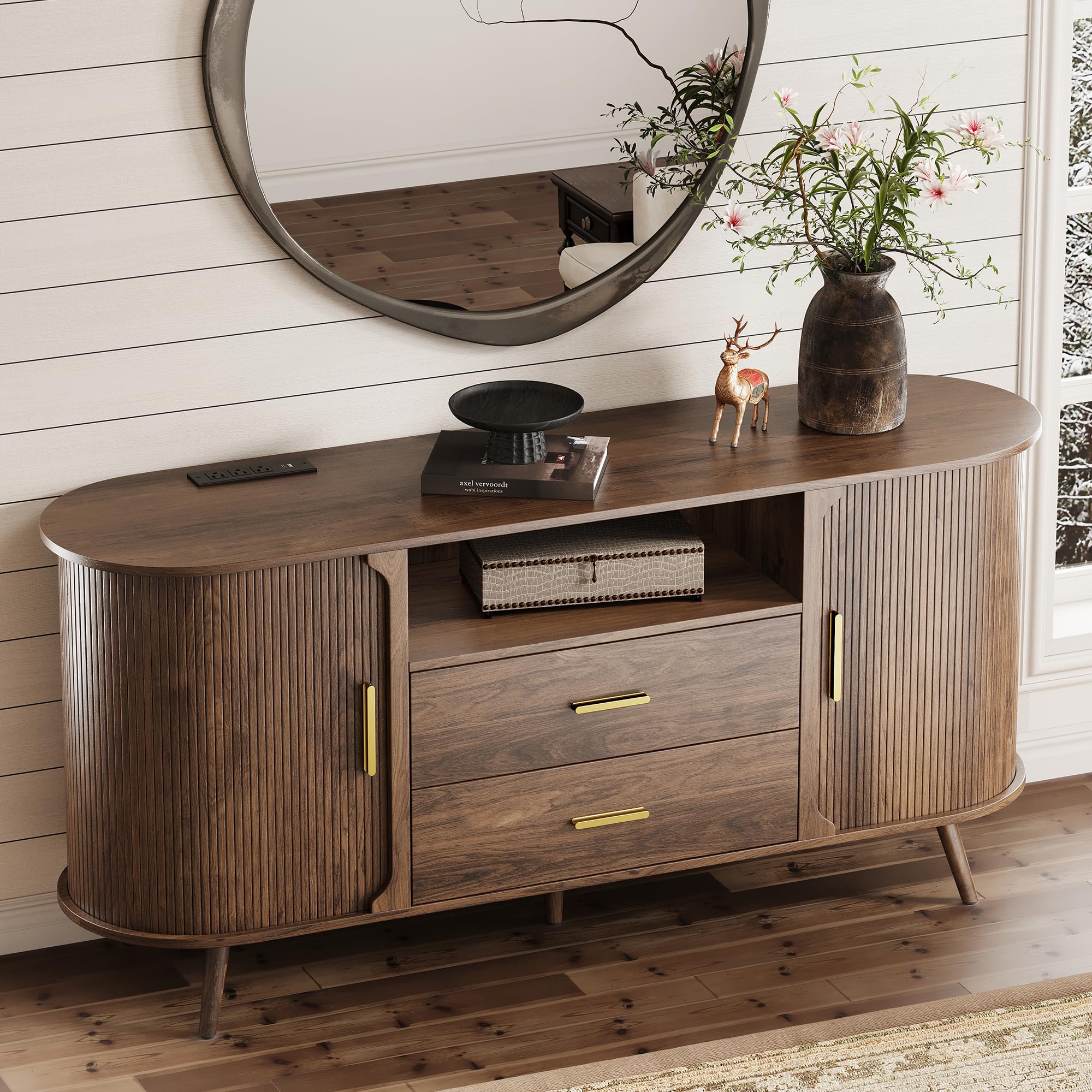 60" Sideboard Buffet Cabinet with Sliding Doors & Adjustable Shelf