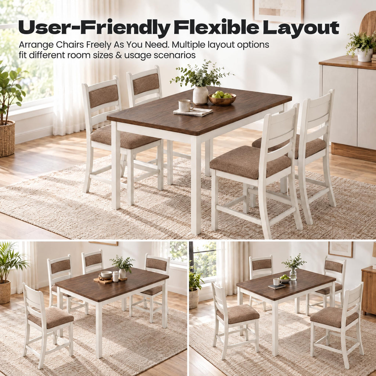 ROCSUMOO Dining Table Set of 4, 5-Piece Counter Height Kitchen Table Set