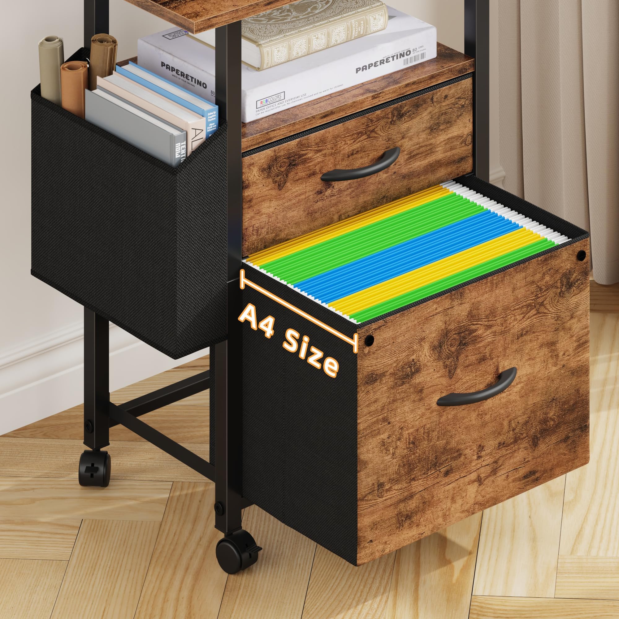 2-Drawer Rolling File Cabinet with 24" Extended Desktop