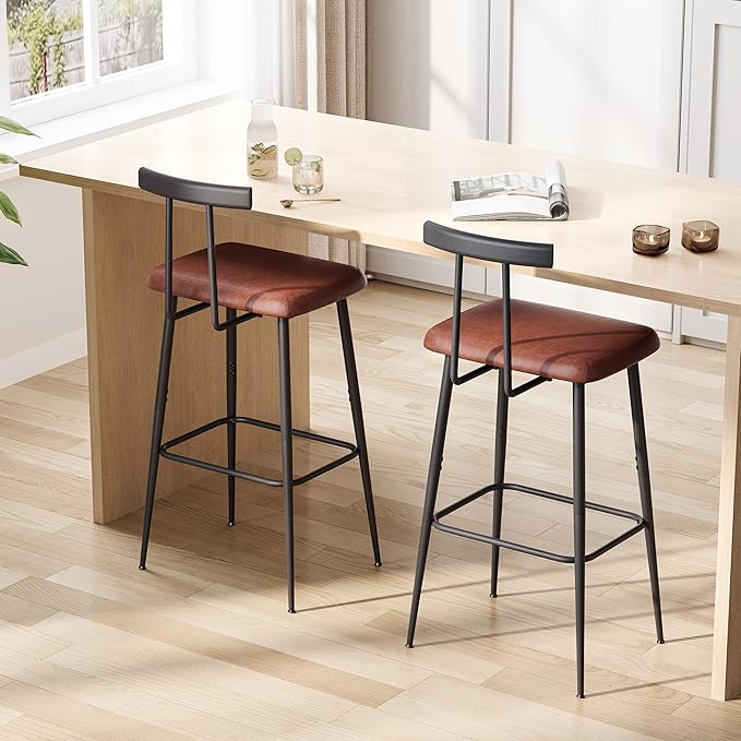Industrial Bar Stools Set of 2 with Backrest & Footrest