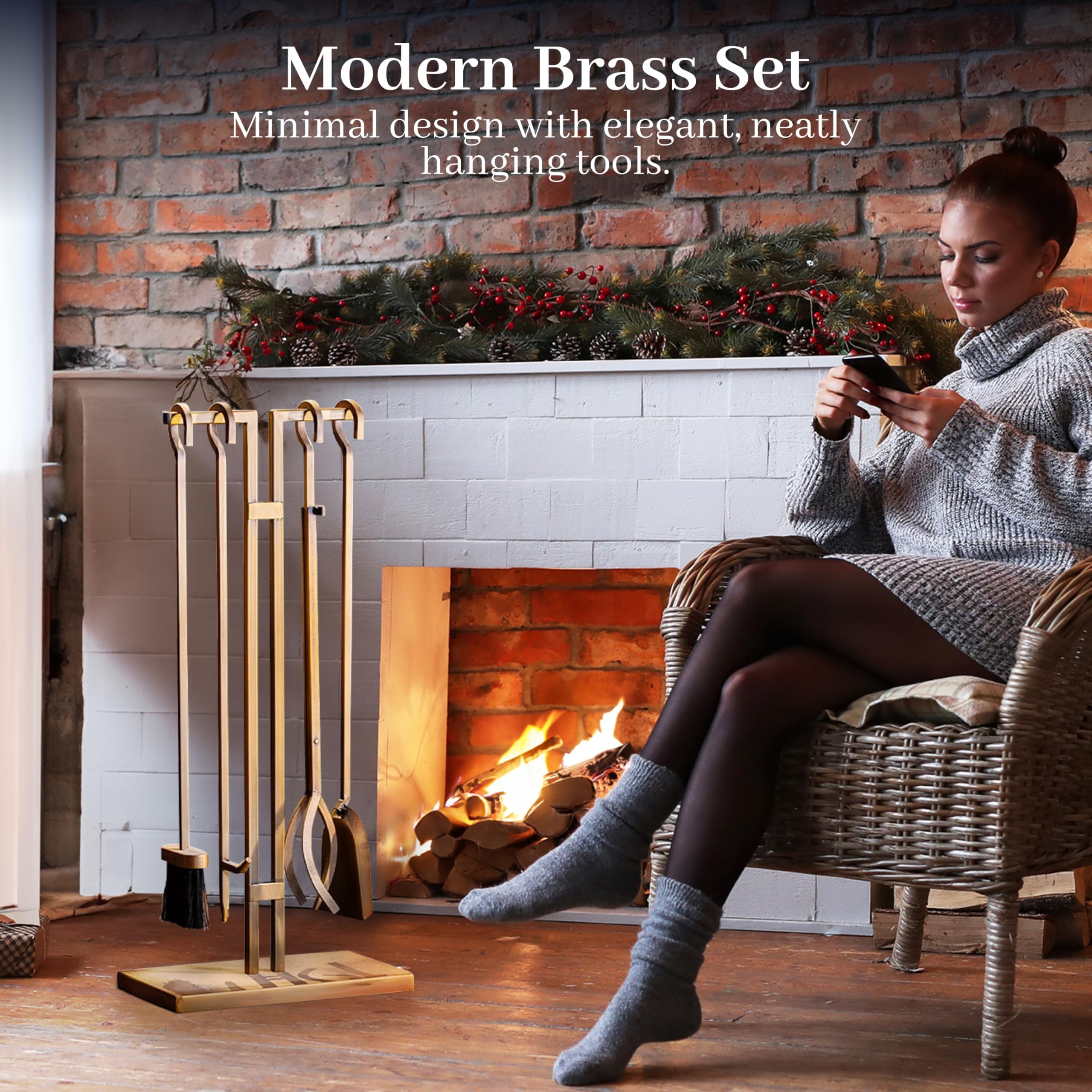 5-Piece Cast Iron Fireplace Tool Set with Stand