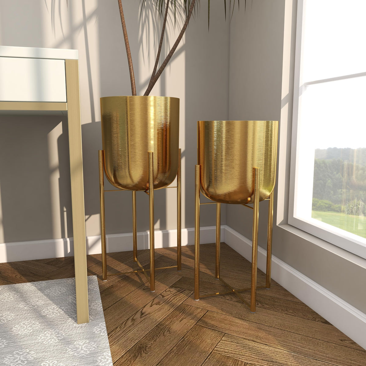 CosmoLiving by Cosmopolitan Metal Dome Planters, Set of 2, 19", 22"H, Gold