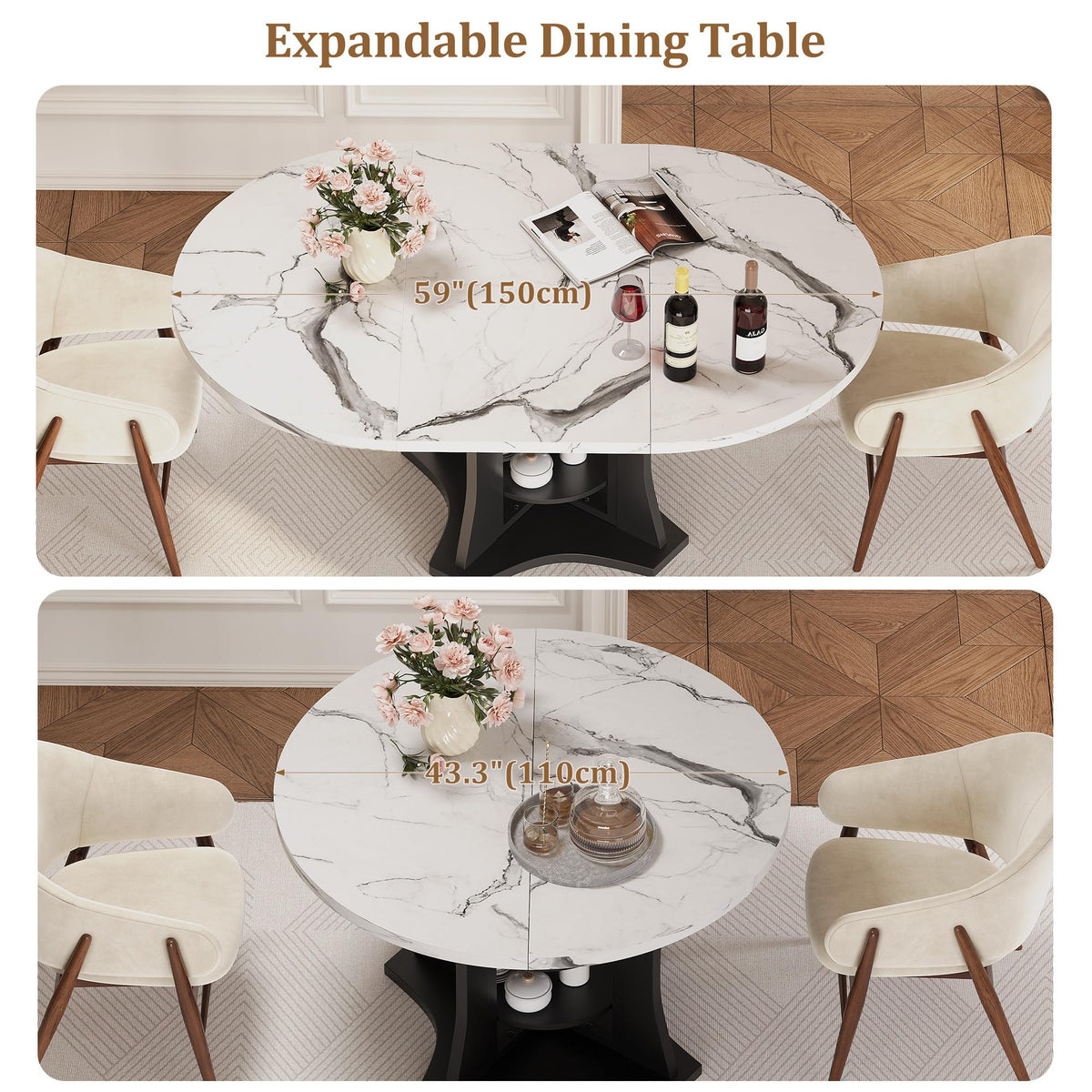 White Marble-Look Extendable Dining Table