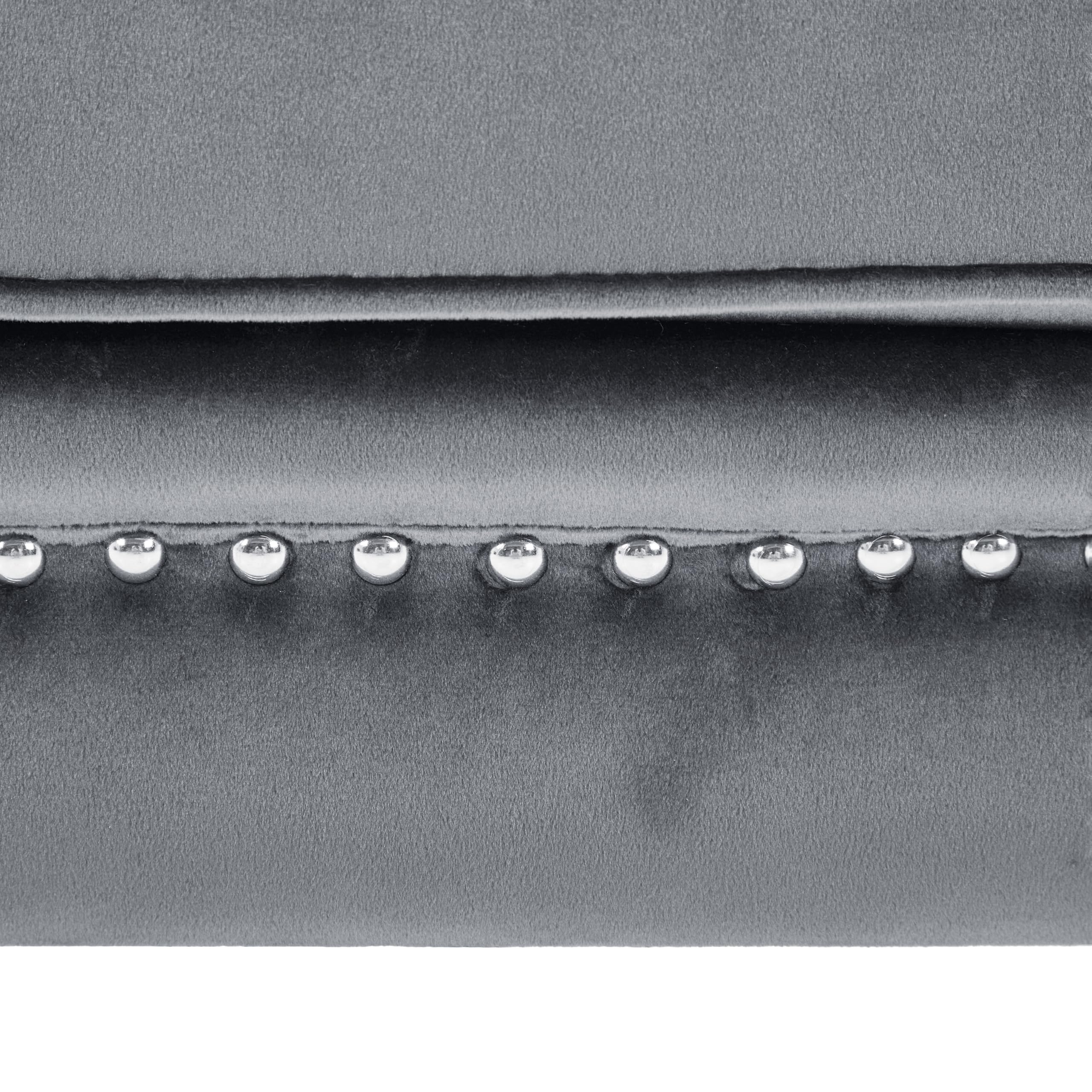 Velvet Ottoman Bench with Bolster Pillows & Nailhead Trim