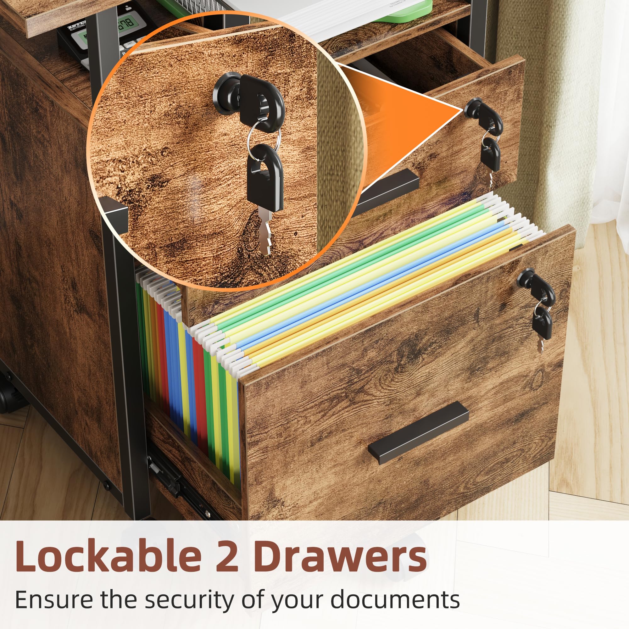 2-Drawer Lockable File Cabinet with 22" Extended Desktop